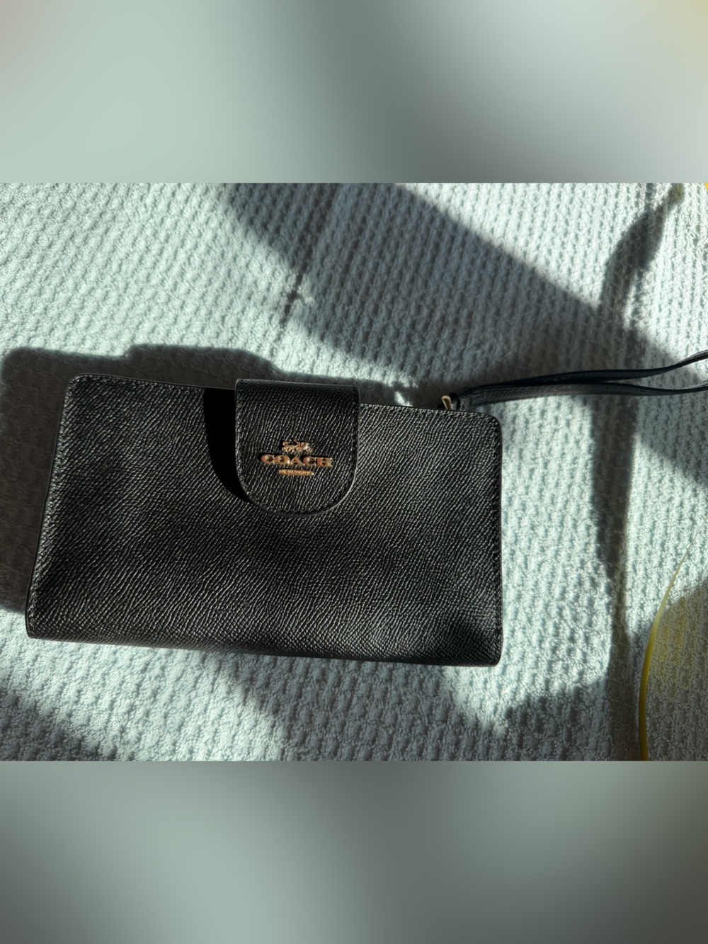 Coach Black Leather Wristlet with Gold Hardware